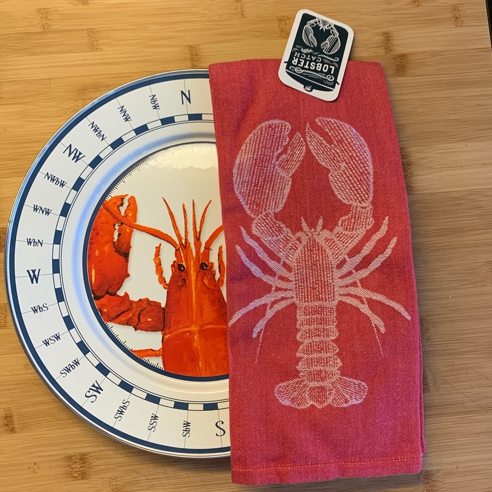 Lobster lover set, Enamel Charger & Dish towel New
